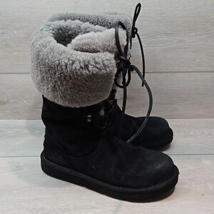 Ugg Australia Women 1892 Tall Leather Sheepskin Lace Up Boots Sz 7
